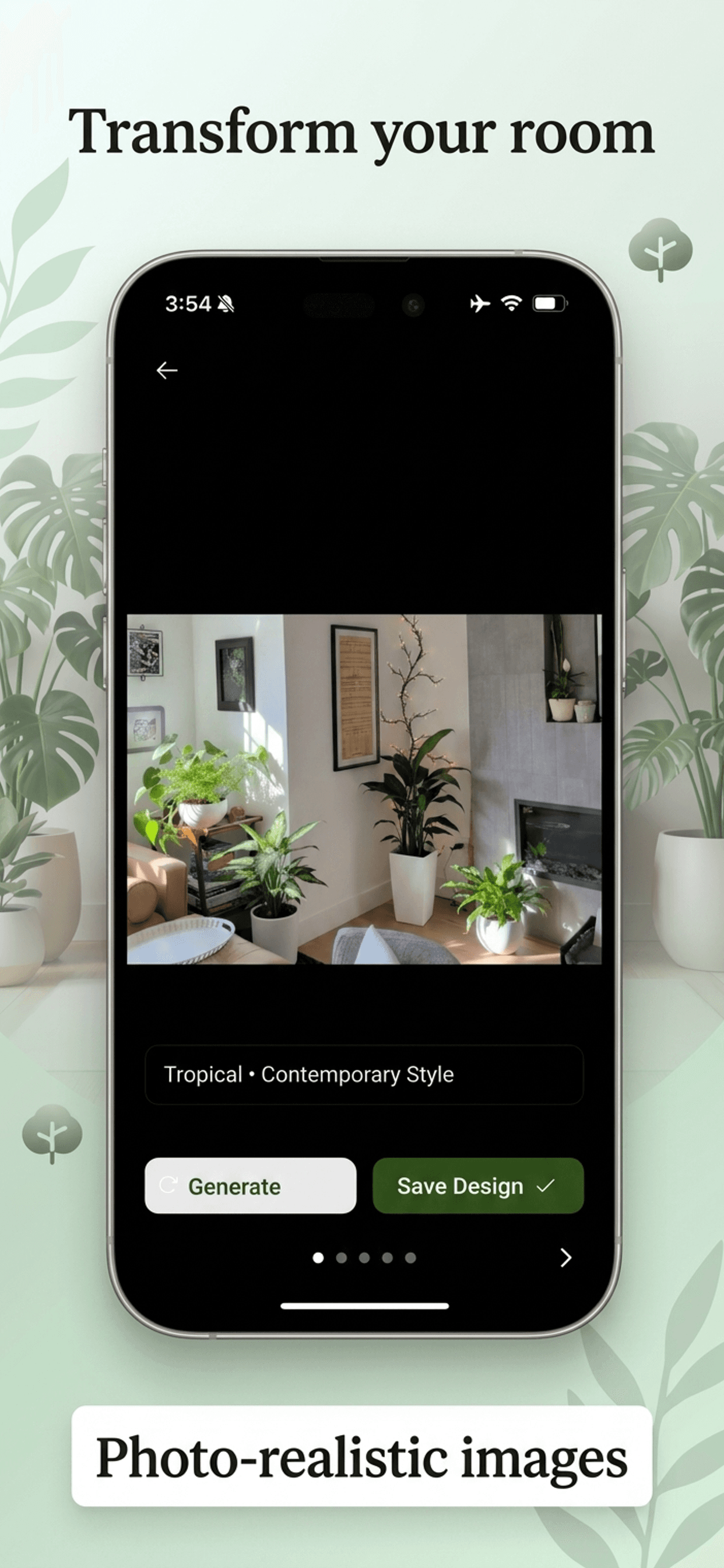 Planterior AI room design preview with generated plant layout